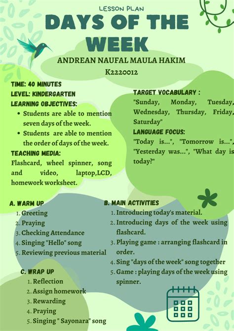 Days Of The Week Lesson Plans ELL S CLASS