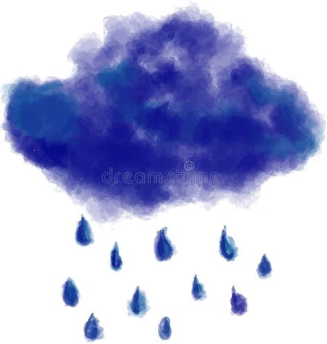 Cloud With Rain Drops Watercolor Pastel Crayons Vector Stock Vector