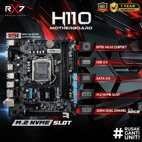 Jual Motherboard RX7 H110 Socket LGA 1151 DDR4 Mainboard H110 INTEL