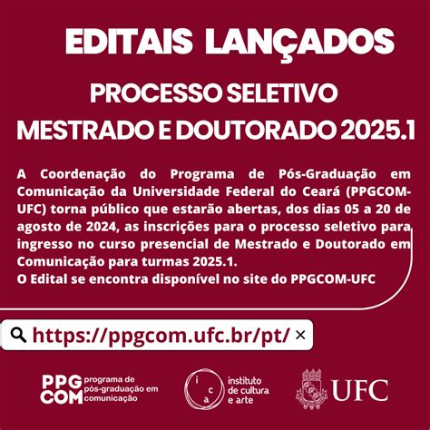 Processo Seletivo Turma 2025 Mestrado E Doutorado Editais