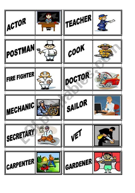 Jobs Dominoes Esl Worksheet By Mirene