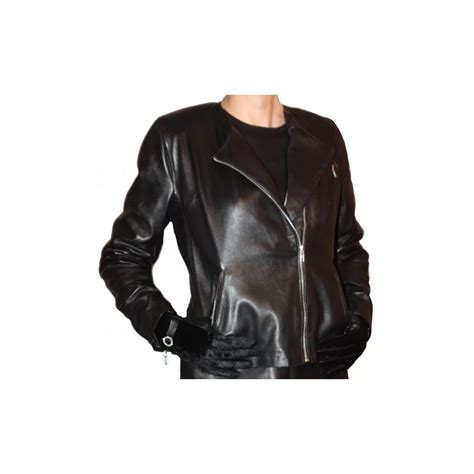 Blouson Femme Cuir Agneau Plongé Noir Modèle Marine Fabrication Française Sur Mesure Haut De