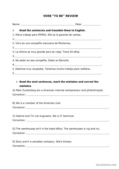 Verb To Be Correcting Mistakes English Esl Worksheets Pdf Doc 20313