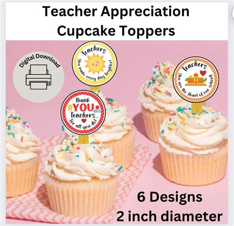 Teacher Appreciation Cupcake Toppers Teacher Appreciation T