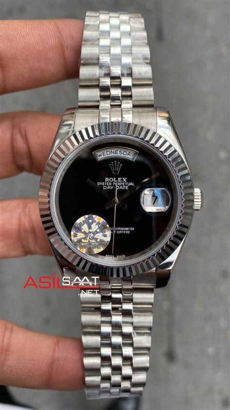 Rolex Day Date Siyah Kadran 40 Mm 228239 Silver Replika Saat ROLDD040