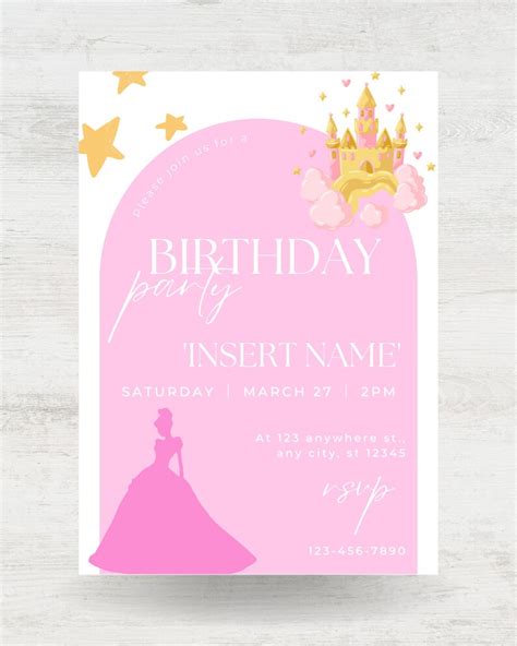 Editable Princess Birthday Invitation Template Printable Etsy