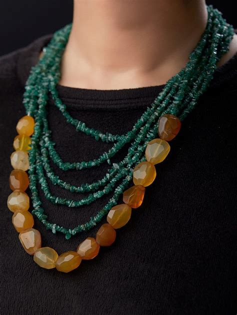 Green Yellow Semi Precious Stones Handcrafted Necklace Handcrafted