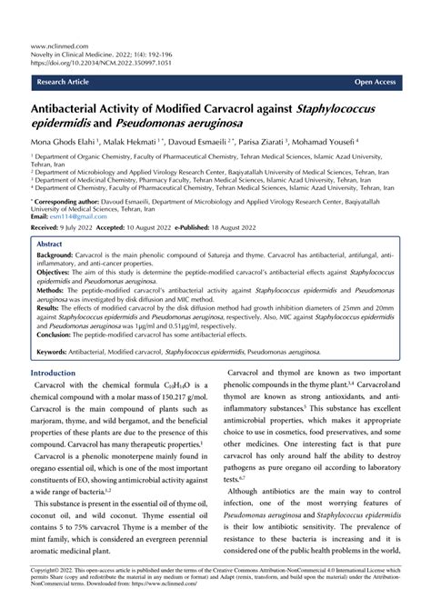 Pdf Antibacterial Activity Of Modified Carvacrol Against