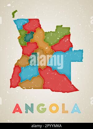 Angola Map Country Poster With Regions Shape Of Angola With Country