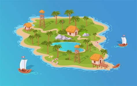 Premium Vector Tropical Island Resort Isometric Illustration With