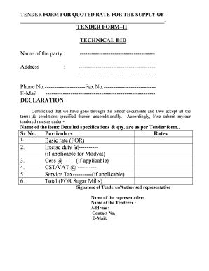 Tender Form Fill Online Printable Fillable Blank PdfFiller