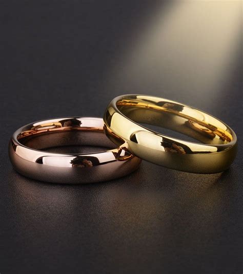 Rose Gold Domed Polished Tungsten Wedding Rings Set Tungsten Wedding Band Sets Tungsten