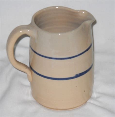 15 Qt Stoneware Crock Pitcher With Blue Bands Vintage Pottery