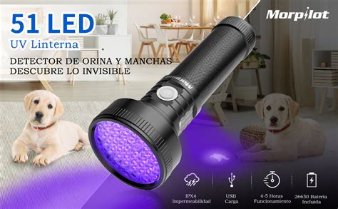 Morpilot Linterna Uv Recargable Led Linterna Uv Nm Luz Negra