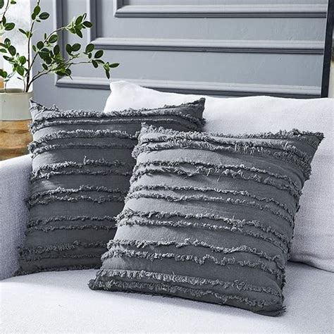 Longhui Bedding Grey Throw Pillow Cover For Couch Sofa Bed Cotton Linen Decorative