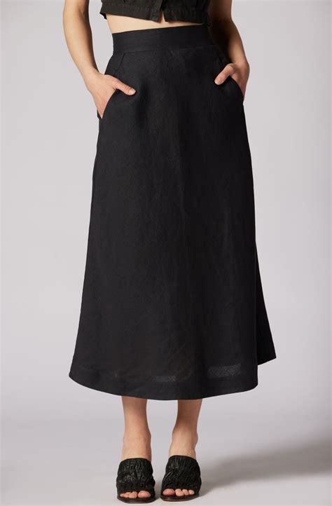 Joie Aryanna Midi Linen Skirt In Black Modesens