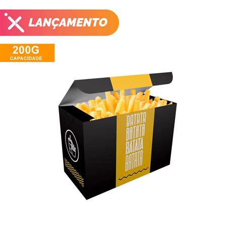 Caixa Para Batata Frita Delivery Black Yellow 50 Unidades Shopee Brasil