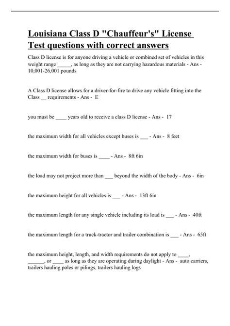 Louisiana Class D "Chauffeur's" License Test questions with correct