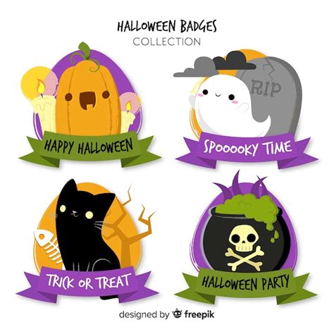 Colecci N Adorable De Etiquetas De Halloween Vector Gratis