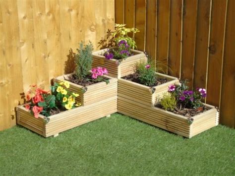 Large 3 Tiered Corner Garden Level Steps Wooden Decking Patio Planter Trough | eBay