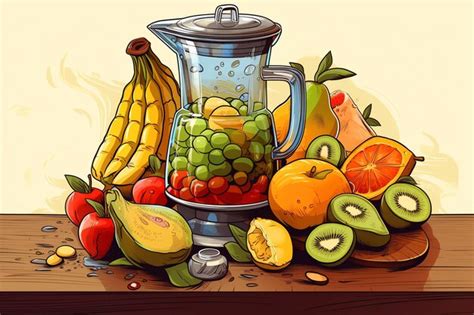 Batido De Frutas Hacer Clip Art Licuadora Y Frutas Foto Premium