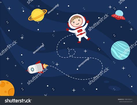 Astronaut Rocket Illustration Explore Outer Space Stock Vector Royalty