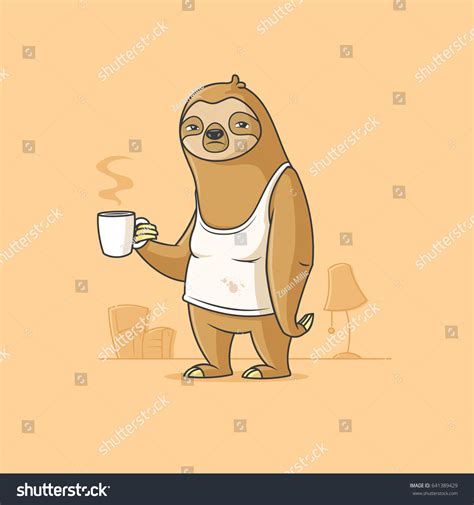 Lazy Sloth Having Coffee On Monday Stock Vector (Royalty Free) 641389429