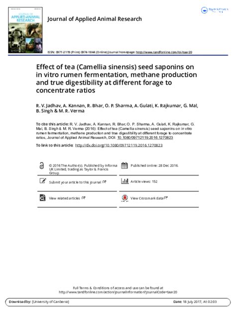 Pdf Effect Of Tea Camellia Sinensis Seed Saponins On In Vitro Rumen