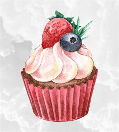 A Drawing Of A Cupcake With Frosting And A Strawberry On Top