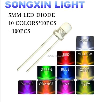 100pcs (10 colors x 10pcs) Ultra Bright Light Emitting Diode LED 5mm ...