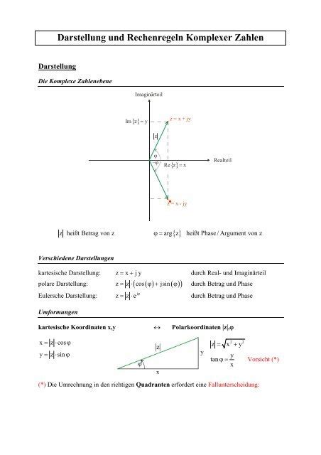 Darstellung Und Rechenregeln Komplexer Zahlen