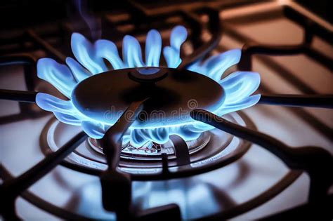 Blue Flames Of A Gas Burner Close Up Generative Ai Stock Photo Image