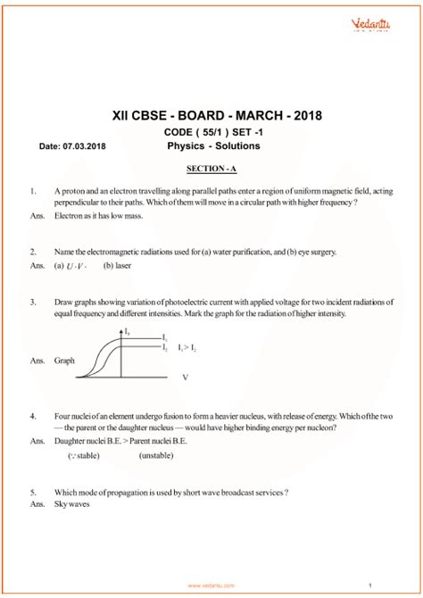 Previous Year Physics Question Paper For Cbse Class 12 2018