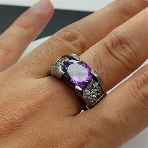 Natural Amethyst Ring For Men In Sterling Silver Black Etsy