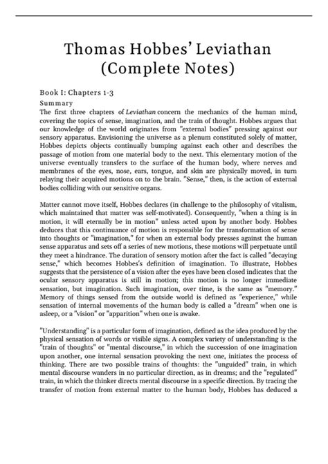Summary Thomas Hobbes’ Leviathan (The Complete Notes) - Philosophy