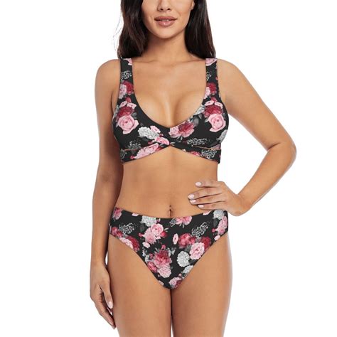 Daiia Rose Flowers Women S Bikini Set Two Piece Swimsuit High Waisted