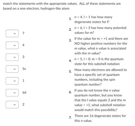 Solved Match The Statements With The Appropriate Values ALL Chegg