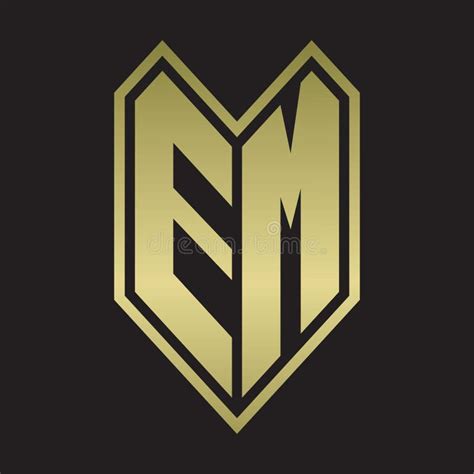 EM Logo Monogram With Emblem Line Style Isolated On Gold Colors Stock