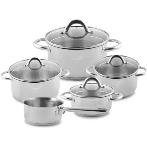 Lot De 9 Casseroles Pour Induction Sagan Lot D’ustensiles De Cuisine En Acier Inoxydable Chromé