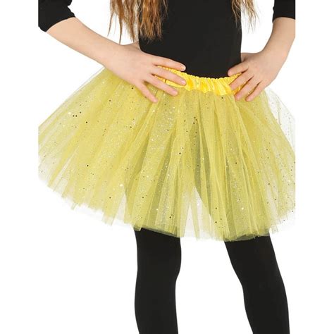 Tutu jaune fille en tulle pailleté argenté