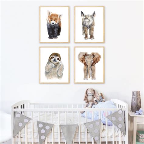 Animal Prints For Nursery Baby Animals Print Set Cute Animal Etsy