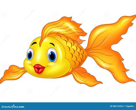 Cartoon Cute Golden Fish Isolated On White Background Stock Vector