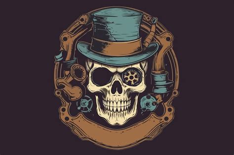 Ilustra O Em Vetor Vintage De Caveira Steampunk Para Camiseta Vetor