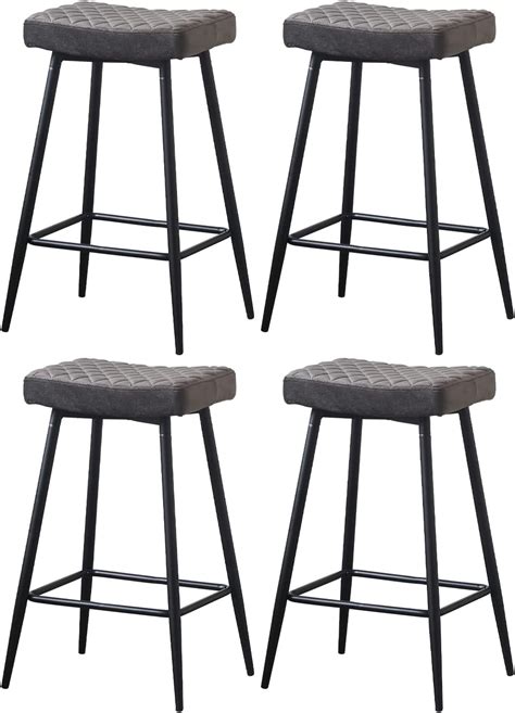 Ainpecca Bar Stools Set Of 4 Velvet Grey Barstools With Black Metal