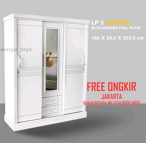 Jual Lemari Pakaian Sliding 3 Pintu Kayu Bloktik Model Minimalis Di