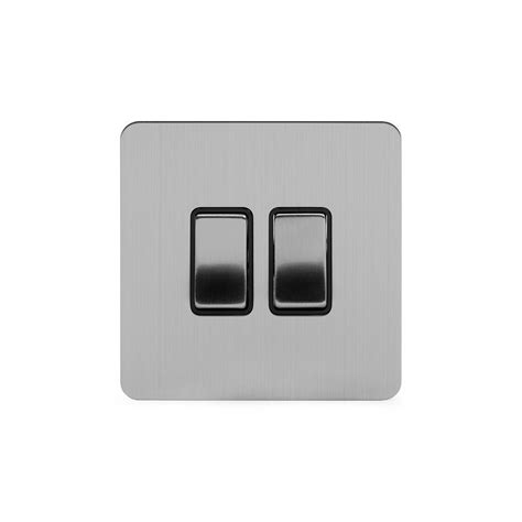 Soho Lighting Brushed Chrome Flat Plate 2 Gang Switch With 1 Intermediate 1 X 2 Way Swich With