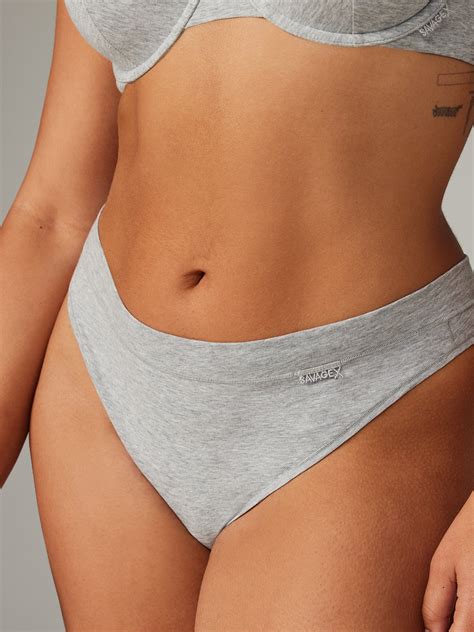 Cotton Essentials Mid Rise Thong Panty In Grey Savage X Fenty