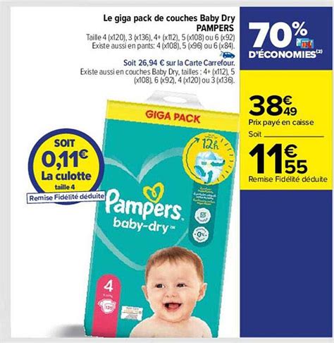 Promo Le Giga Pack De Couches Baby Dry Pampers Chez Carrefour