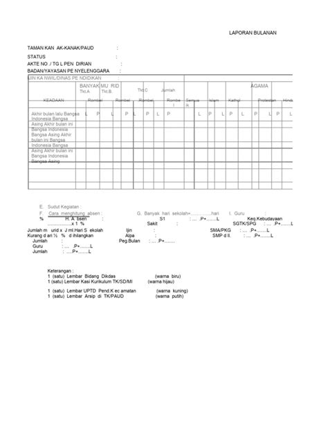 Pdf Format Laporan Bulanan Tk Paud Compress Pdf