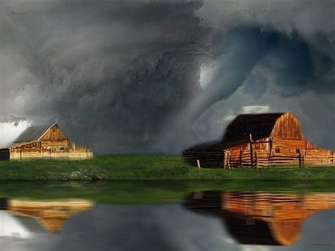 Tornado Alley Pond Natural Disaster Farmhouse Storm Tornado Winds